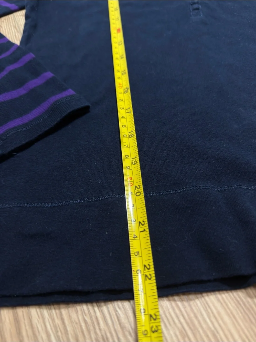 Ralph Lauren Navy Crewneck with Purple Striped Sleeves and Crest